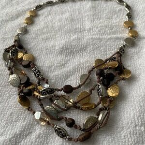 Brighton Riviera Silver Gold Brown Necklace.  20”